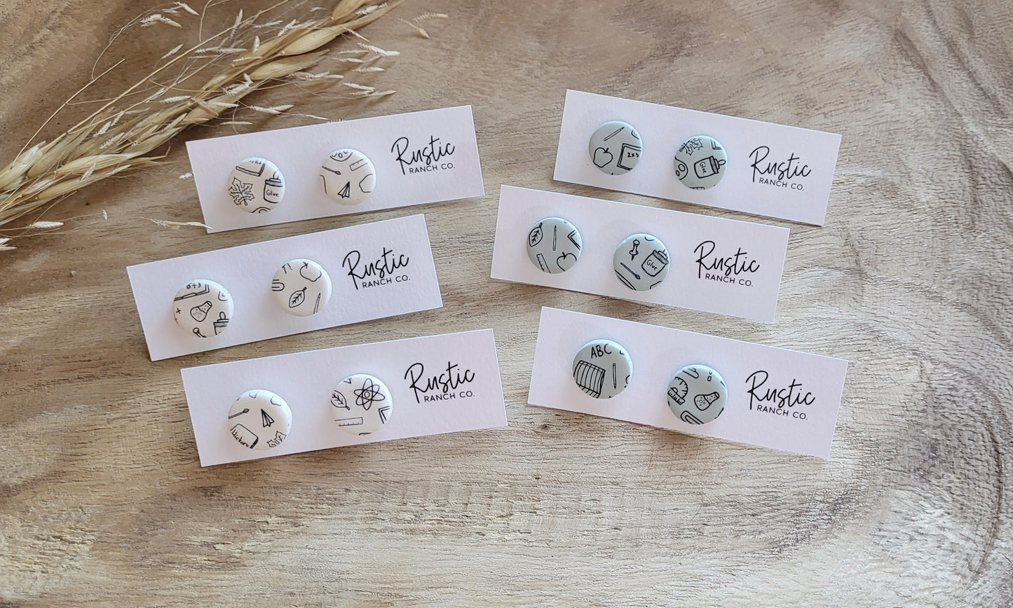 School Pattern Round Stud Earrings